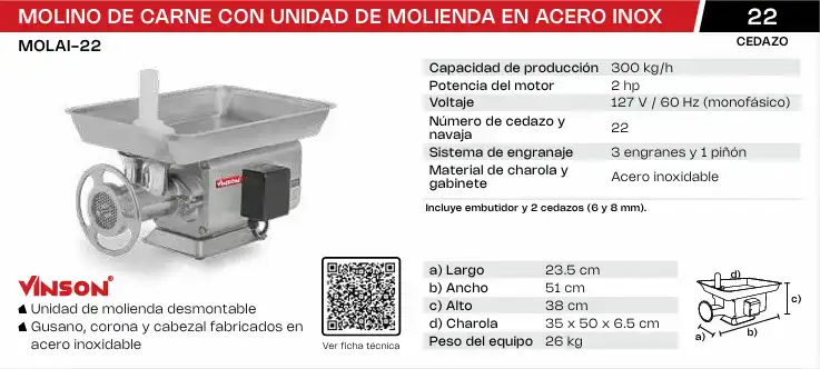 molino de carne con unidad
